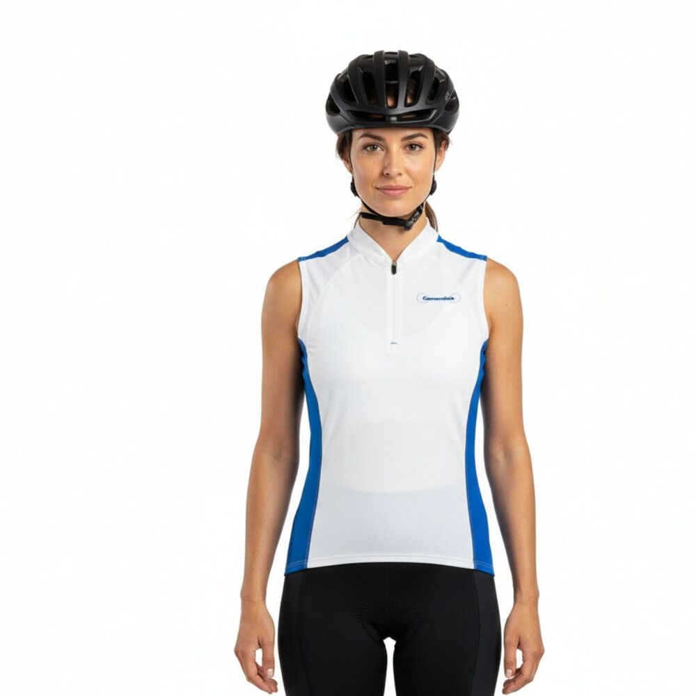 Cannondale‎ Women's Blue & White Quarter Zip Sleeveless Cycle Bicycle Top L